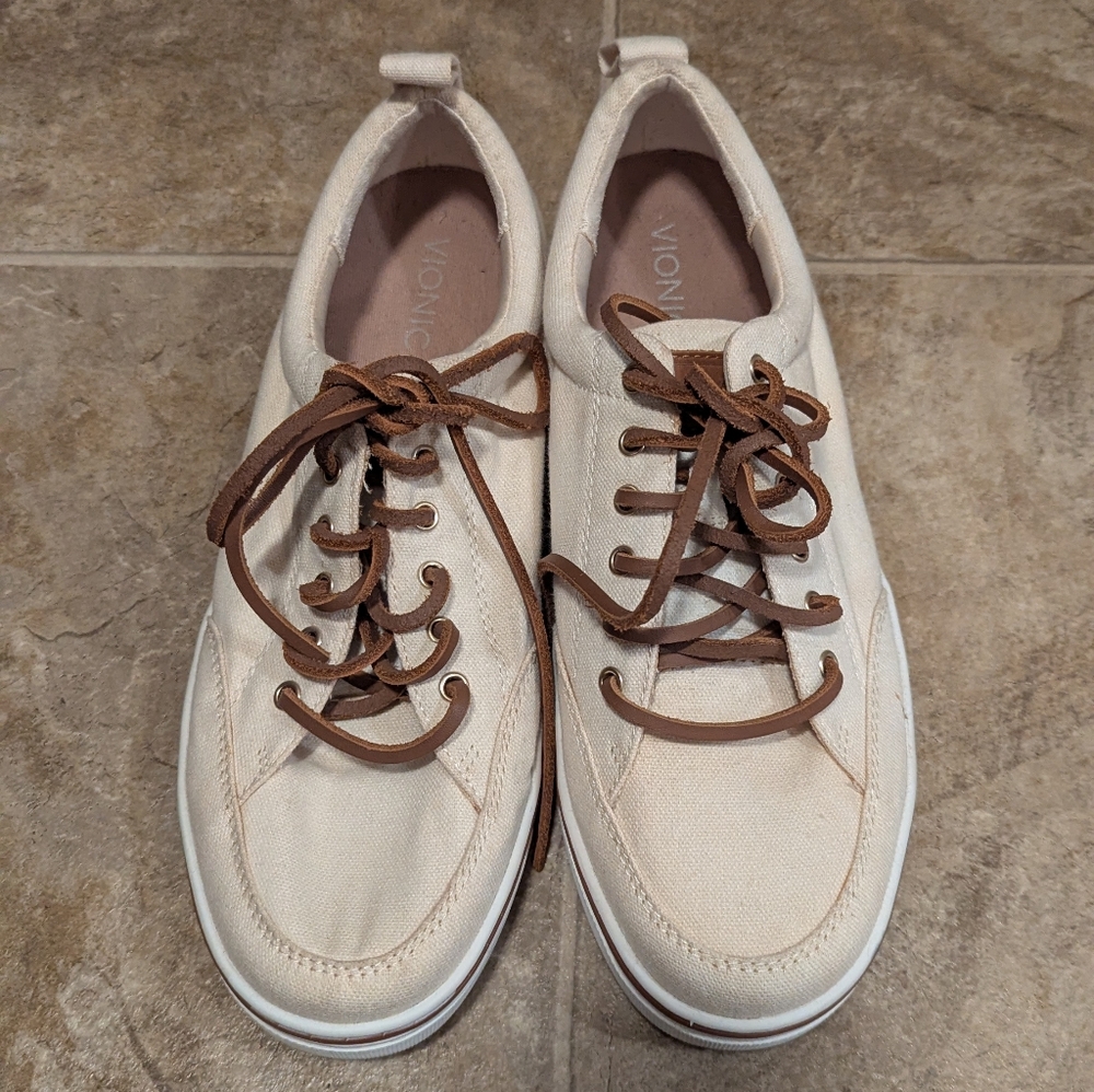 Vionic Men's Beige Sneakers with Brown Laces Size 10 - Picture 2 of 9
